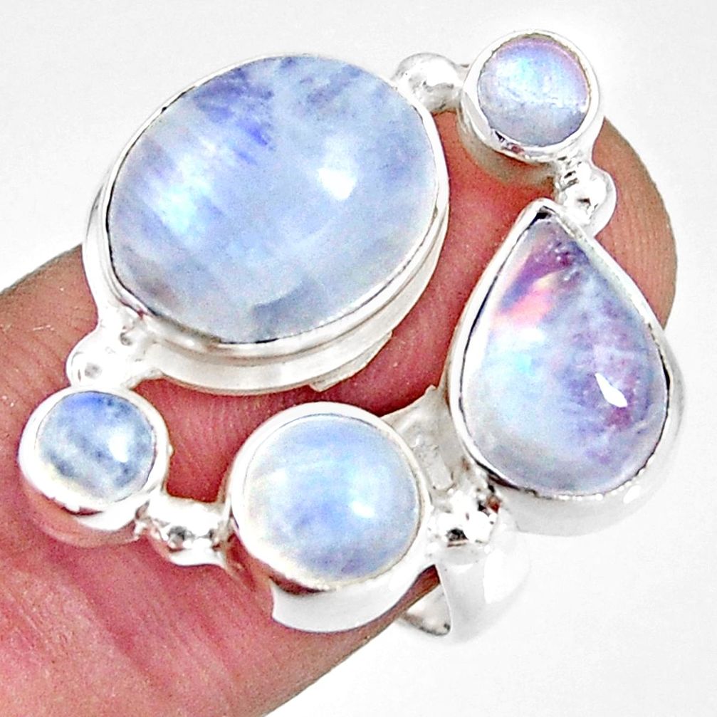 925 sterling silver 12.37cts natural rainbow moonstone oval ring size 8 r10996