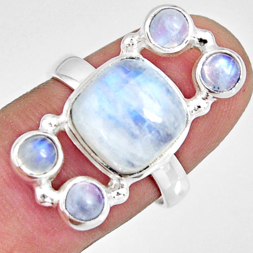 7.78cts natural rainbow moonstone 925 sterling silver ring size 7.5 r10998