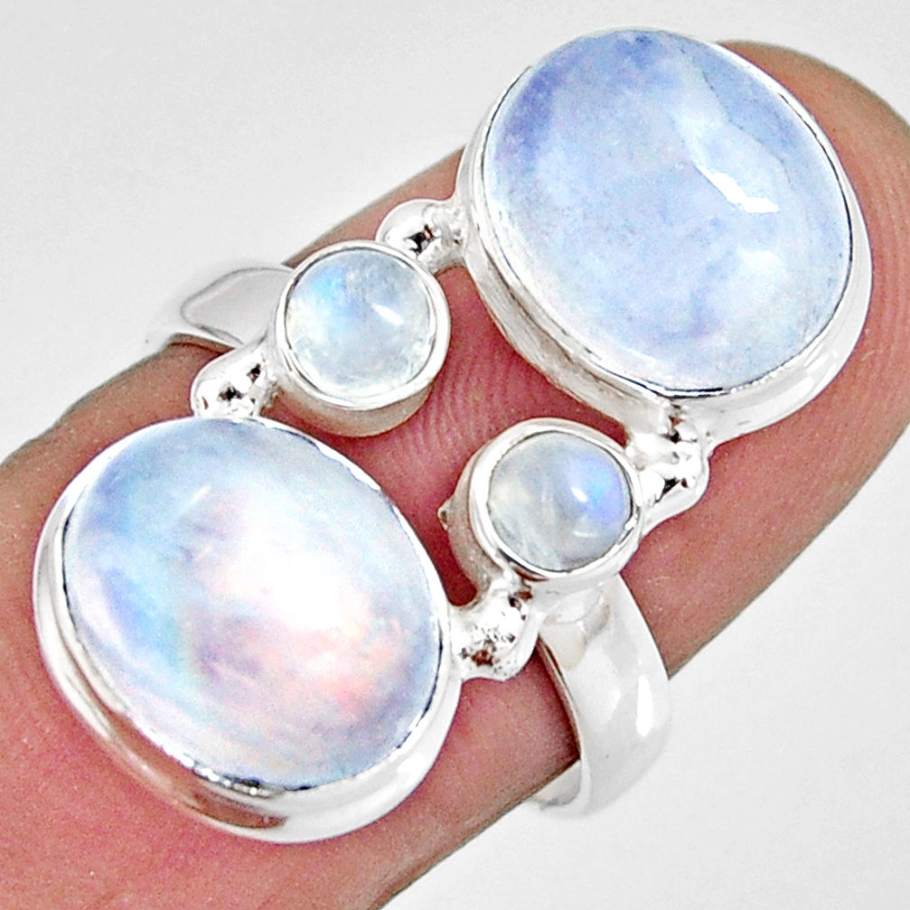 925 sterling silver 11.23cts natural rainbow moonstone oval ring size 7.5 r10999