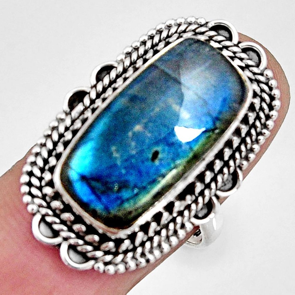 11.54cts natural blue labradorite 925 silver solitaire ring size 7.5 r11398