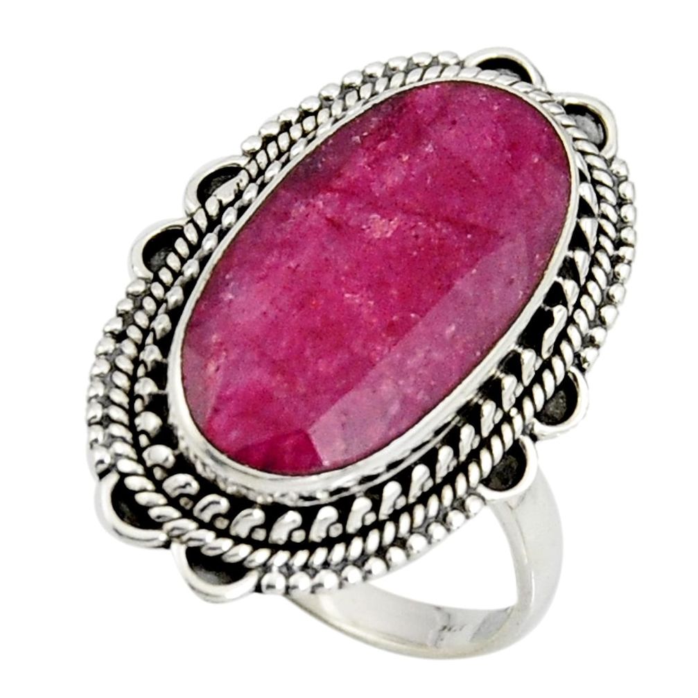 925 sterling silver 9.72cts natural red ruby oval solitaire ring size 8 r11416