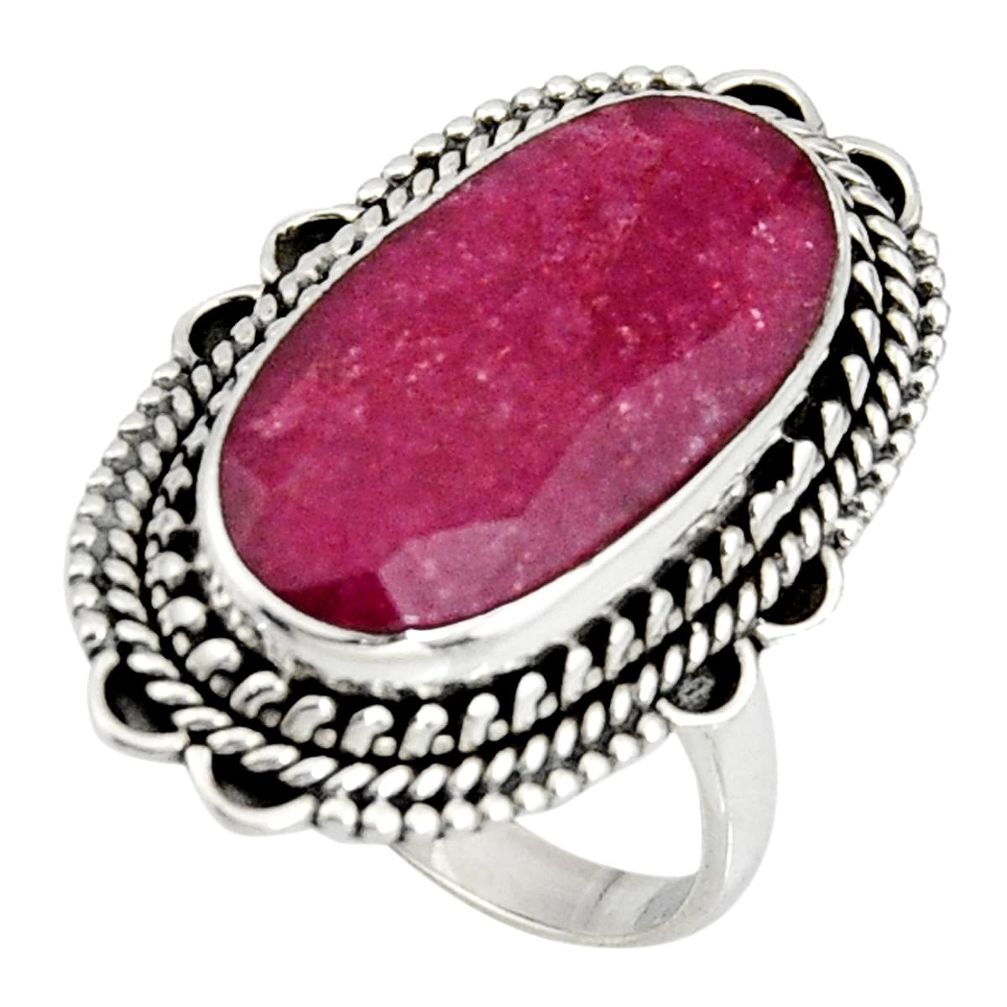 925 sterling silver 9.72cts natural red ruby oval solitaire ring size 7 r11436