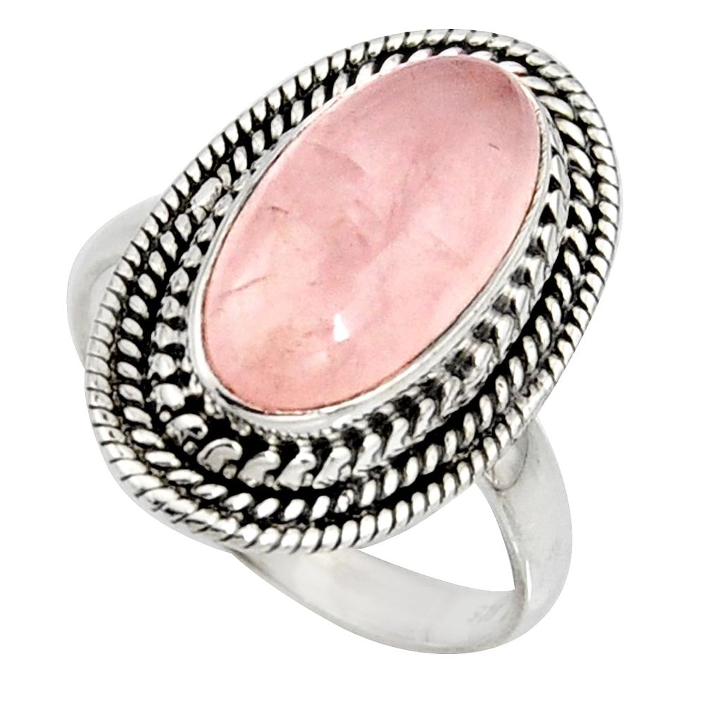 925 silver 7.07cts natural pink rose quartz oval solitaire ring size 8.5 r11440