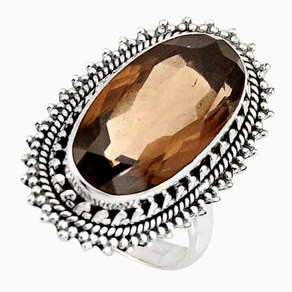 10.33cts brown smoky topaz 925 sterling silver solitaire ring size 7 r11442