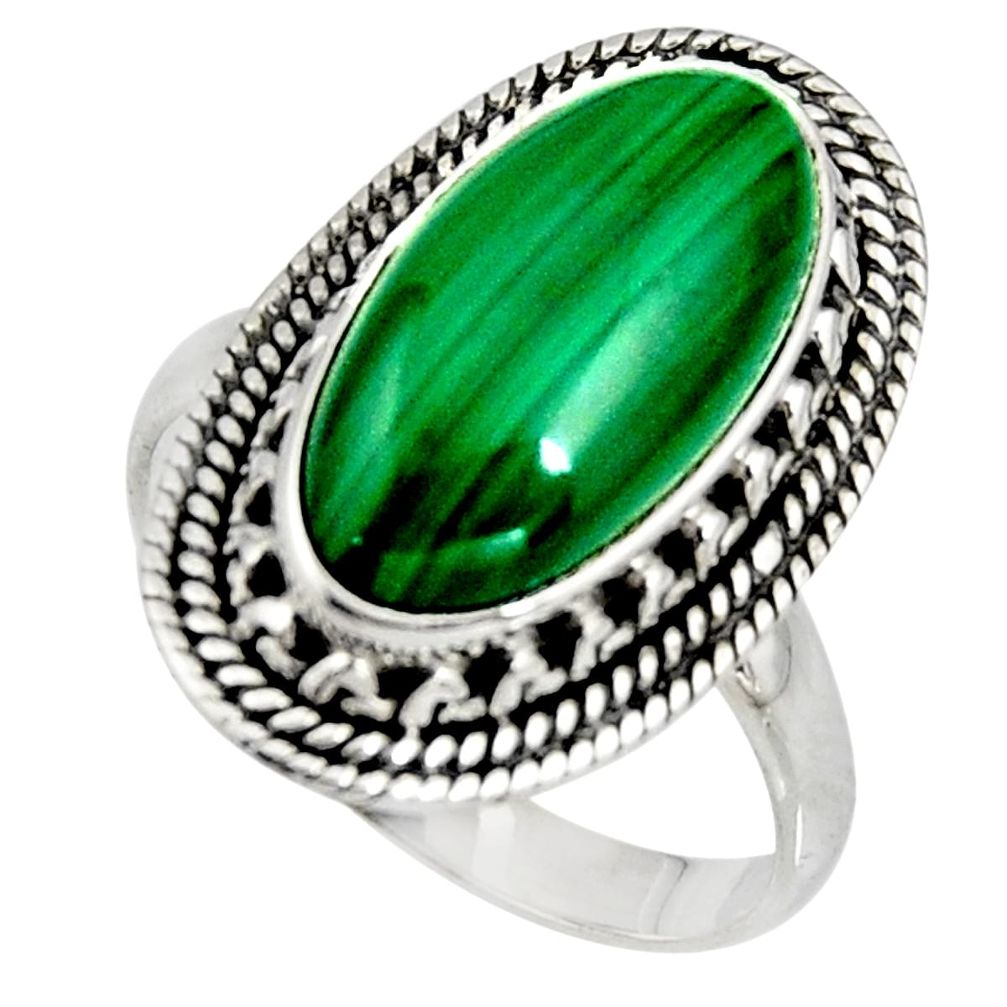 9.07cts natural green malachite 925 silver solitaire ring size 8.5 r11452