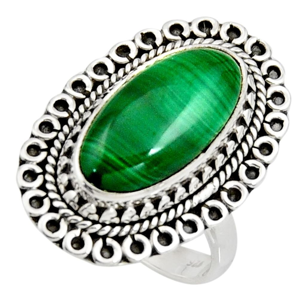 925 silver 8.65cts natural green malachite oval solitaire ring size 8 r11459