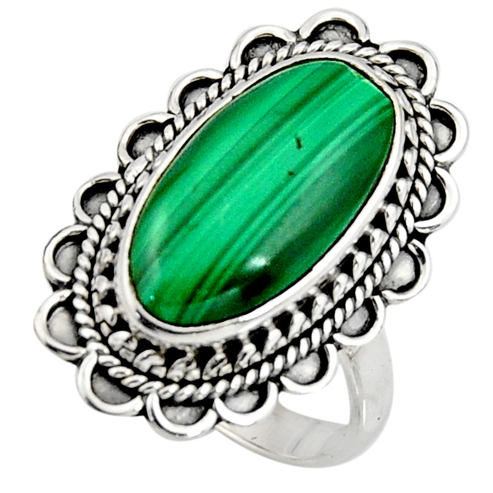 9.03cts natural green malachite 925 silver solitaire ring size 7.5 r11460