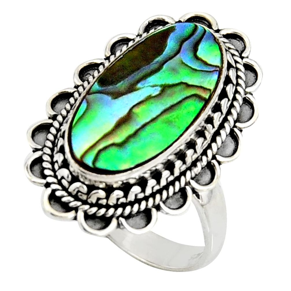 6.58cts natural abalone paua seashell 925 silver solitaire ring size 8.5 r11470