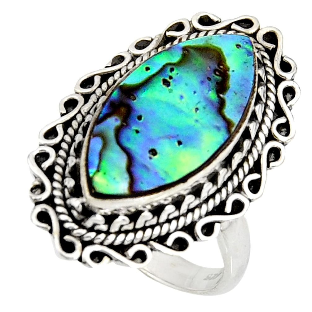 8.14cts natural green abalone paua seashell silver solitaire ring size 8 r11471