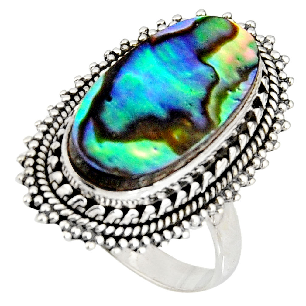 9.14cts natural green abalone paua seashell silver solitaire ring size 9 r11472