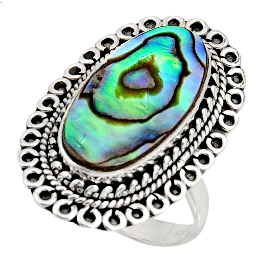 925 silver 8.70cts natural abalone paua seashell solitaire ring size 8.5 r11473