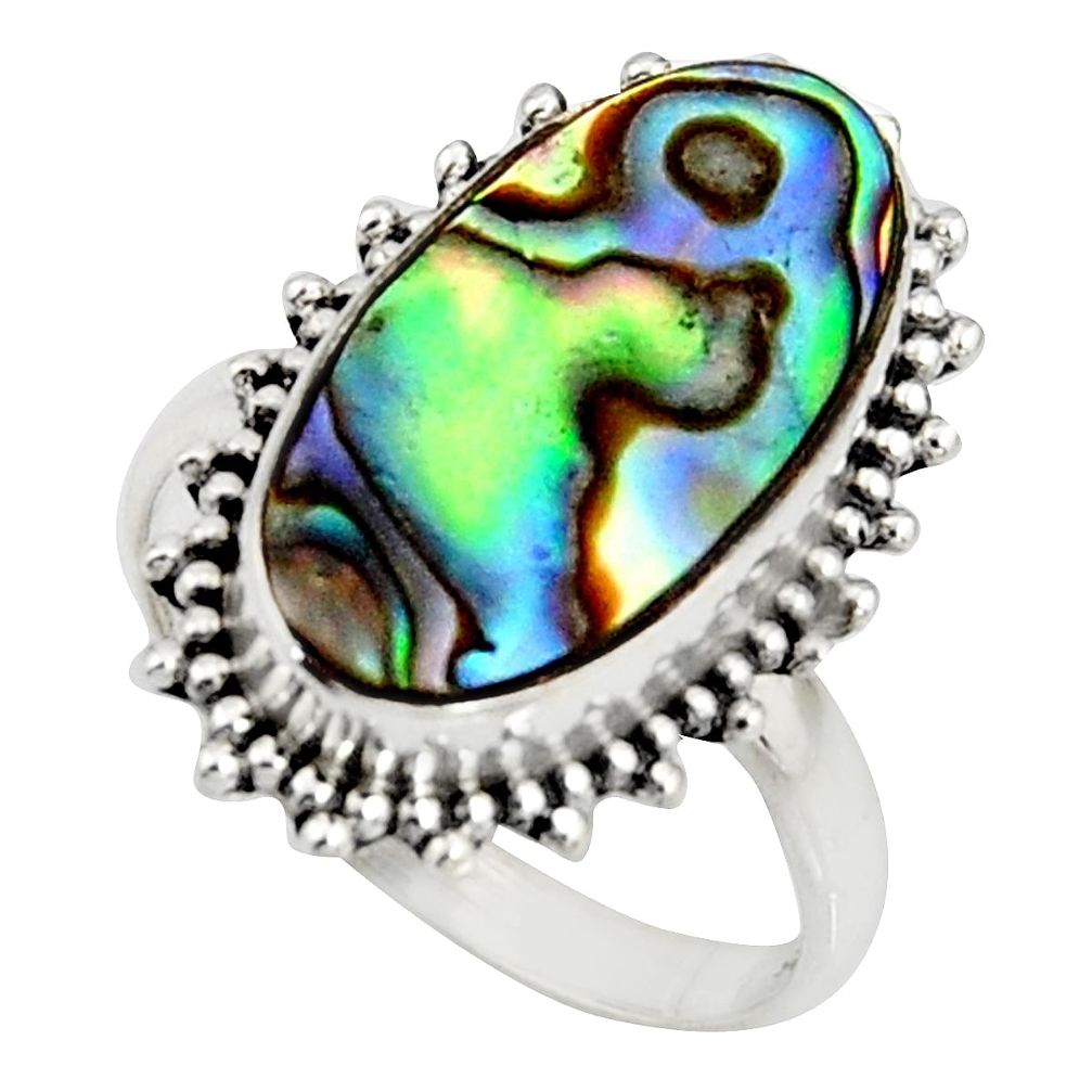 7.17cts natural green abalone paua seashell silver solitaire ring size 7 r11474