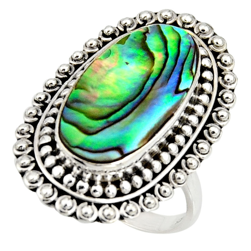 925 silver 9.23cts natural abalone paua seashell solitaire ring size 8.5 r11477