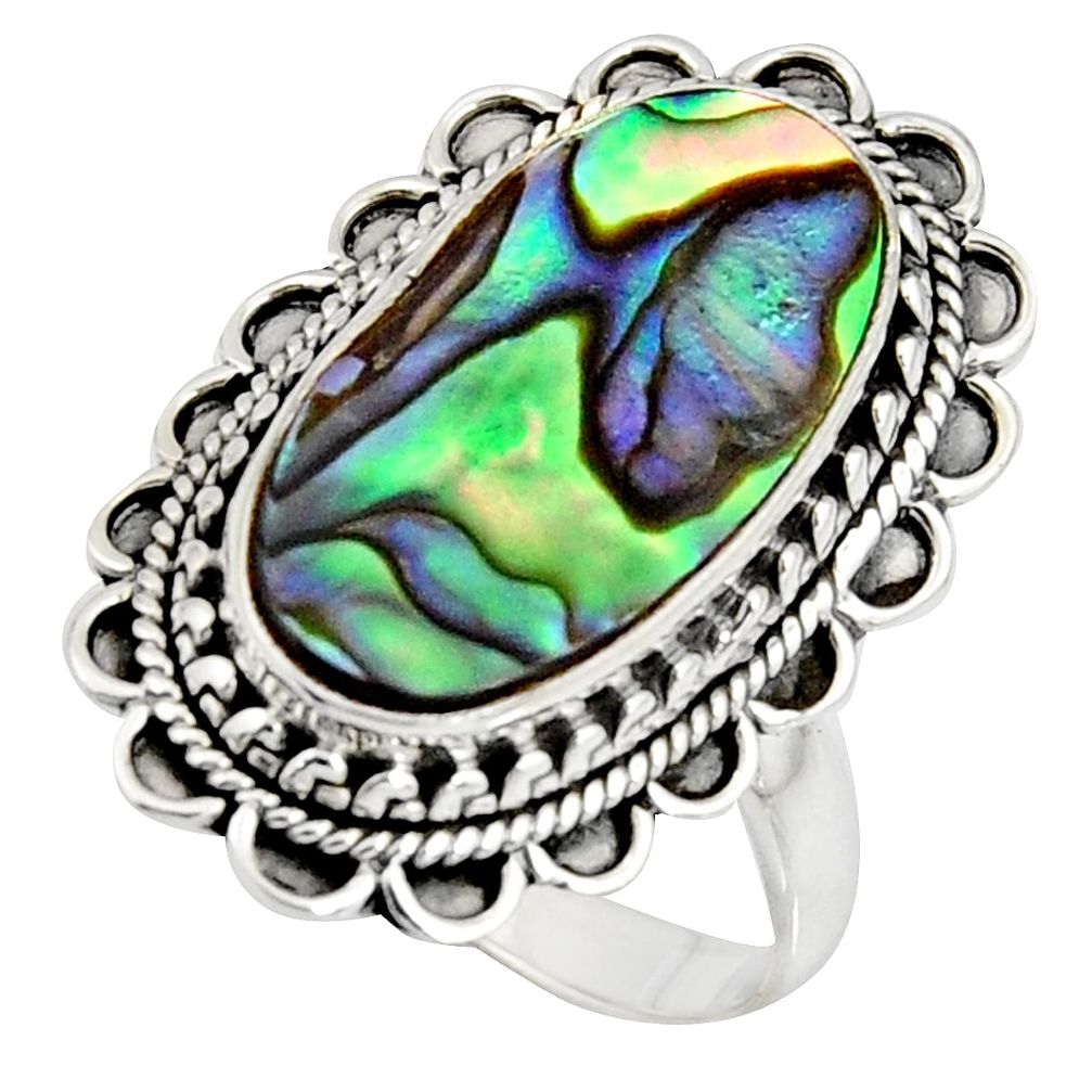 8.42cts natural abalone paua seashell 925 silver solitaire ring size 9 r11478
