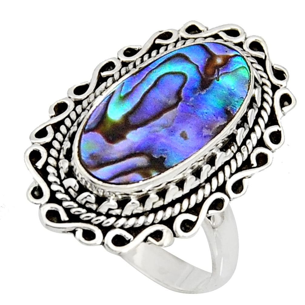 925 silver 7.40cts natural abalone paua seashell solitaire ring size 8.5 r11480