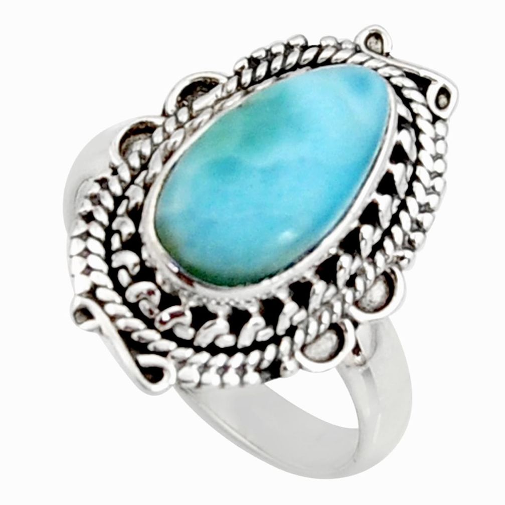 4.53cts natural blue larimar 925 silver solitaire ring jewelry size 8 r11503