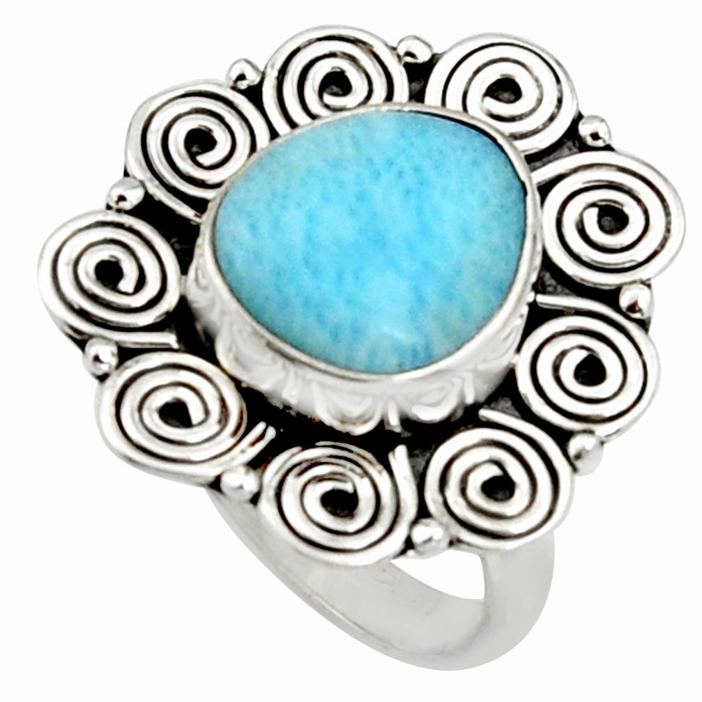 5.21cts natural blue larimar 925 silver solitaire ring jewelry size 7 r11505