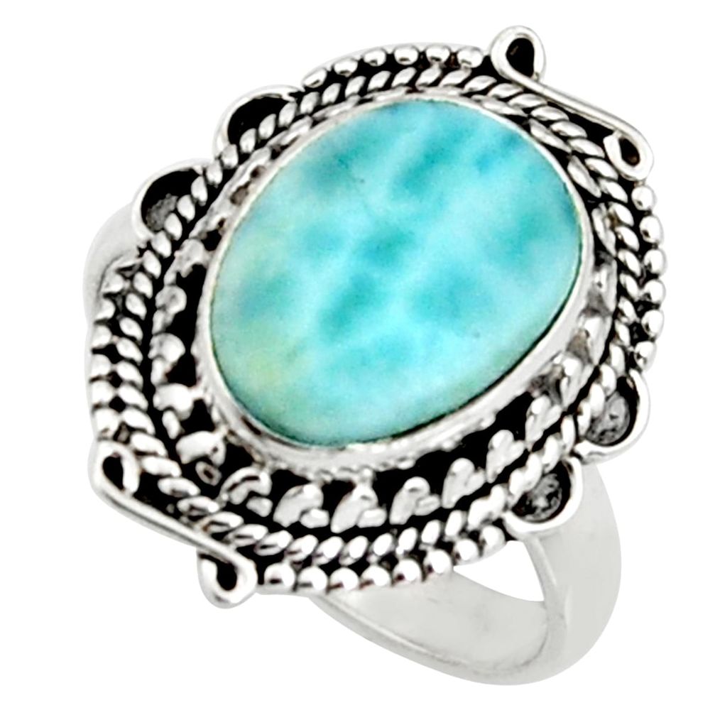 925 silver 5.13cts natural blue larimar solitaire ring jewelry size 8 r11509