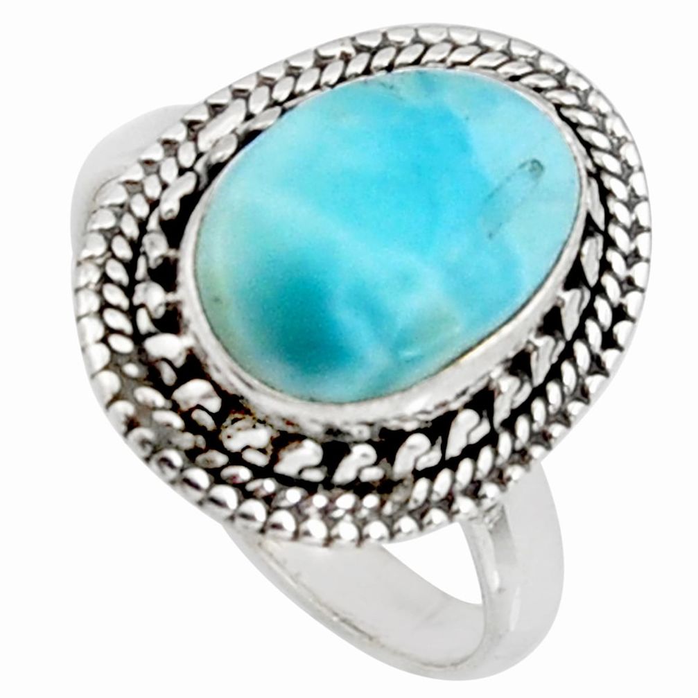 5.11cts natural blue larimar 925 silver solitaire ring jewelry size 8.5 r11511