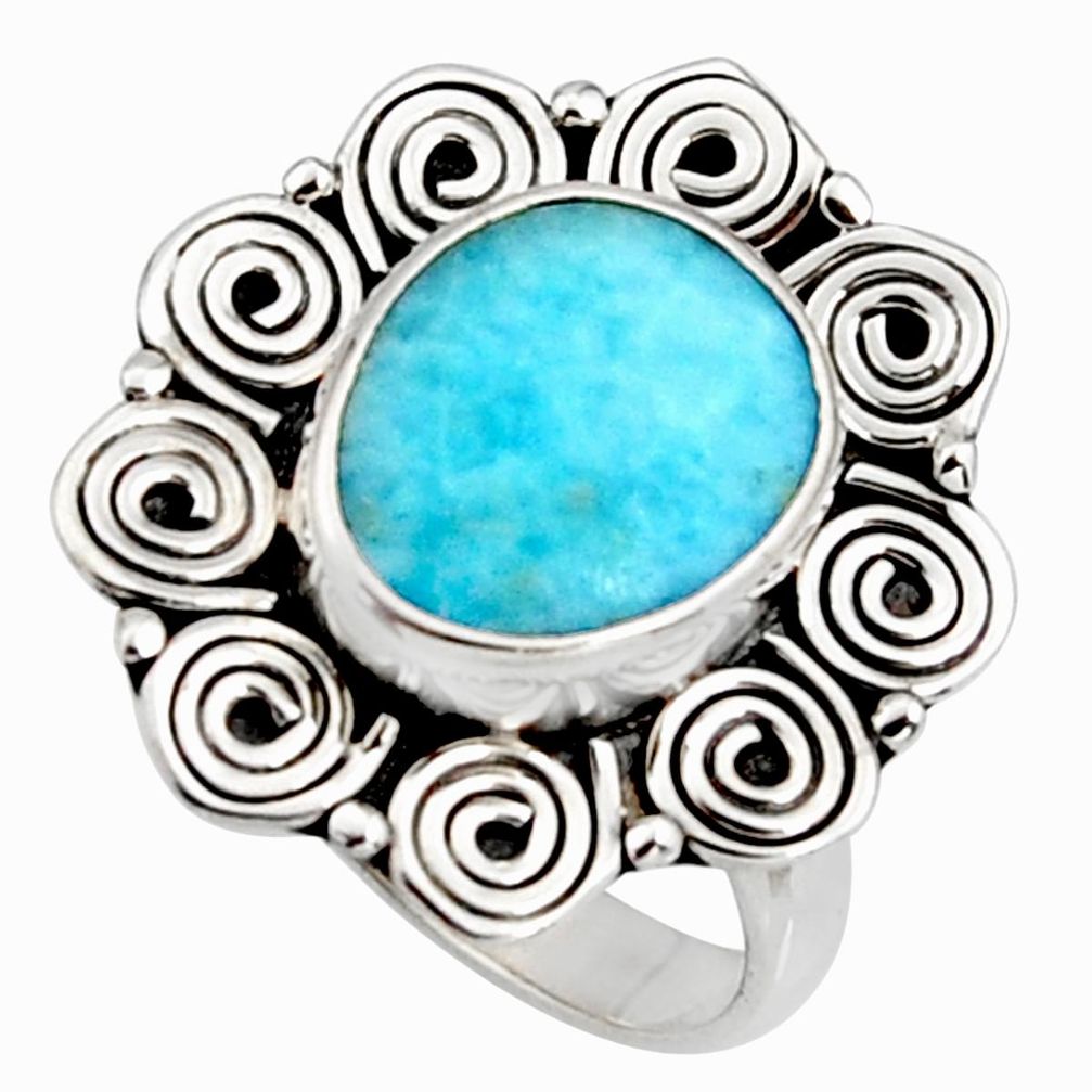 5.28cts natural blue larimar 925 silver solitaire ring jewelry size 8.5 r11512
