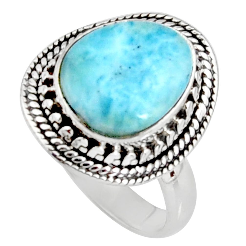 5.28cts natural blue larimar 925 silver solitaire ring jewelry size 8 r11515