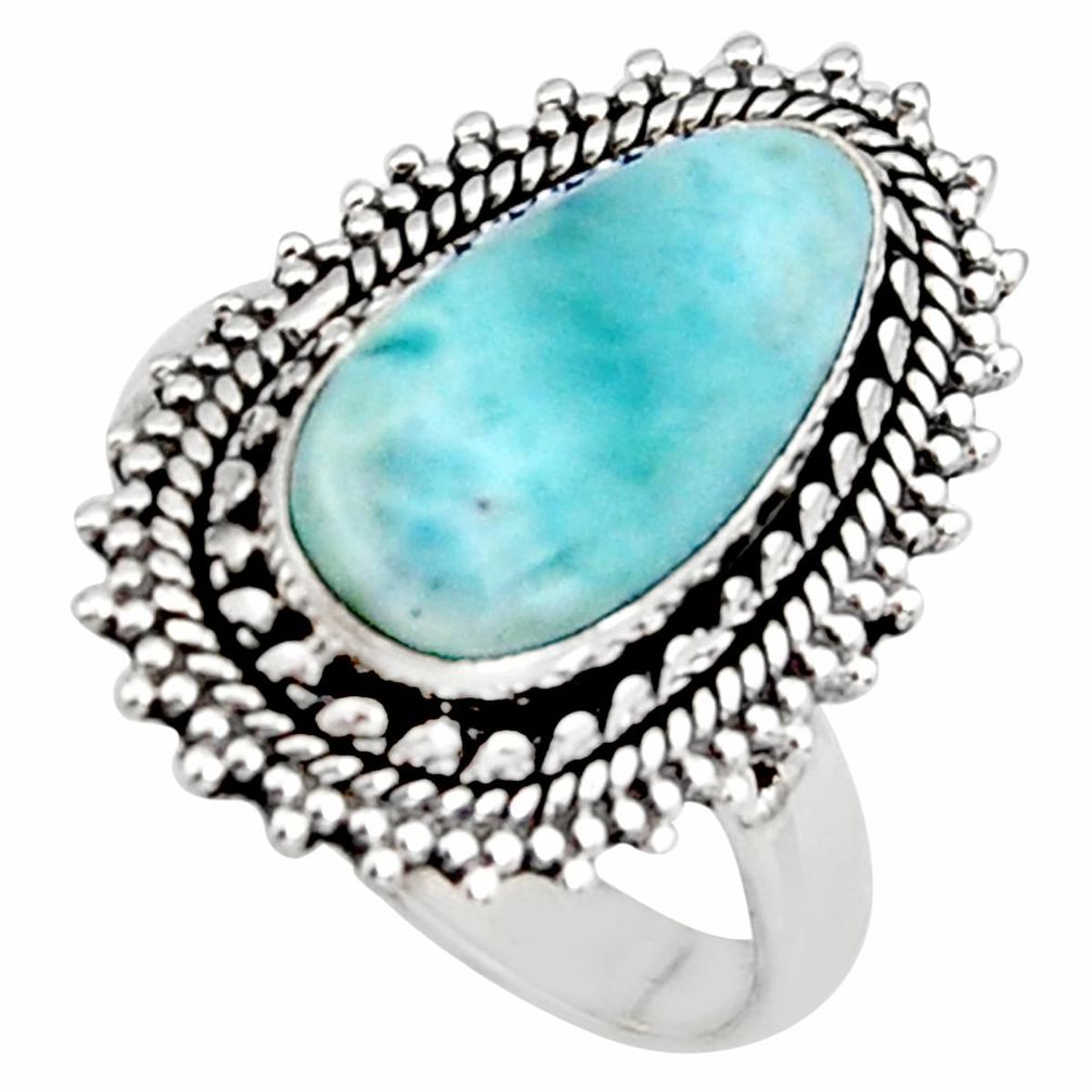 925 silver 5.97cts natural blue larimar solitaire ring jewelry size 8 r11517