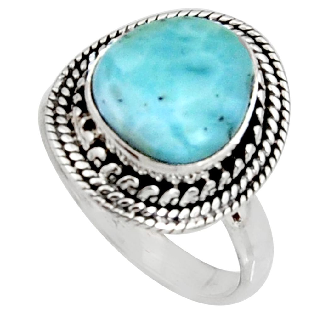 5.09cts natural blue larimar 925 silver solitaire ring jewelry size 9 r11520