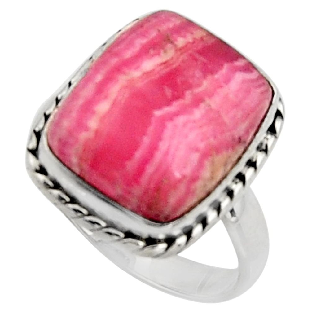 8.54cts natural rhodochrosite inca rose silver solitaire ring size 7.5 r11522