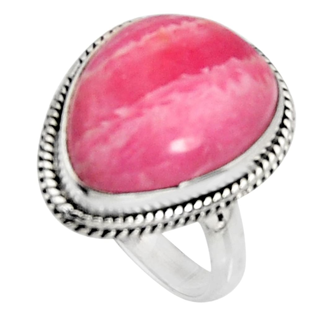 10.02cts natural rhodochrosite inca rose silver solitaire ring size 7.5 r11524
