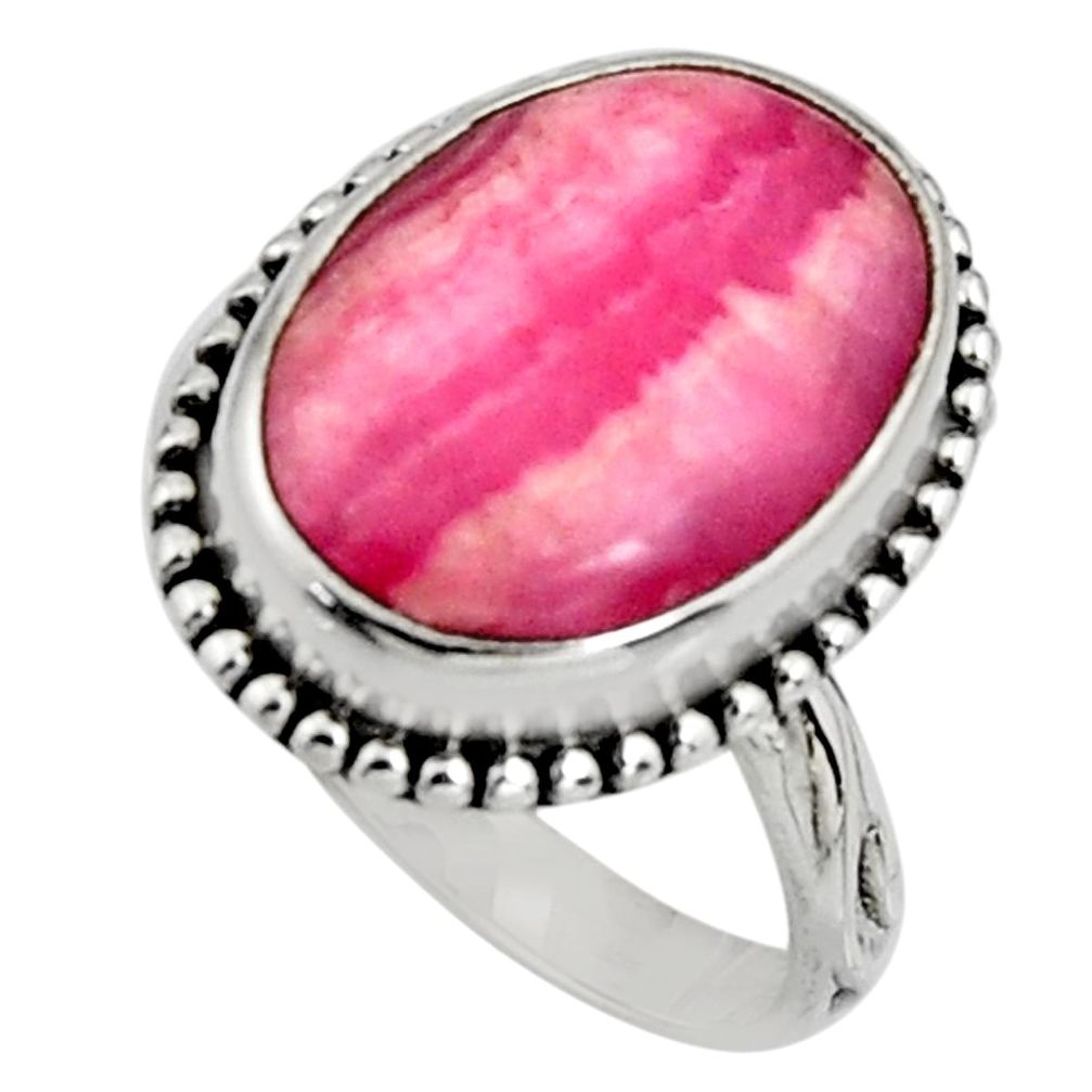 10.01cts natural rhodochrosite inca rose silver solitaire ring size 7.5 r11529