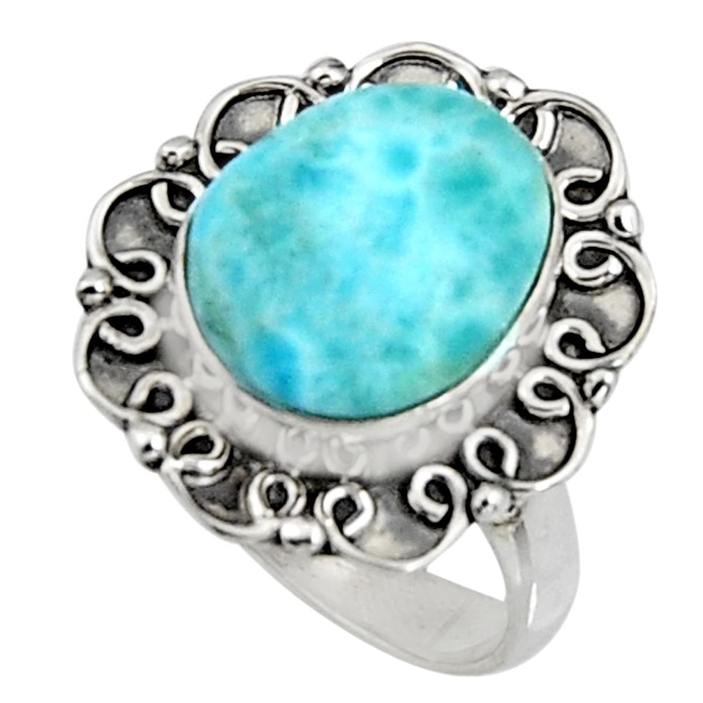 5.16cts natural blue larimar 925 silver solitaire ring jewelry size 7 r11534