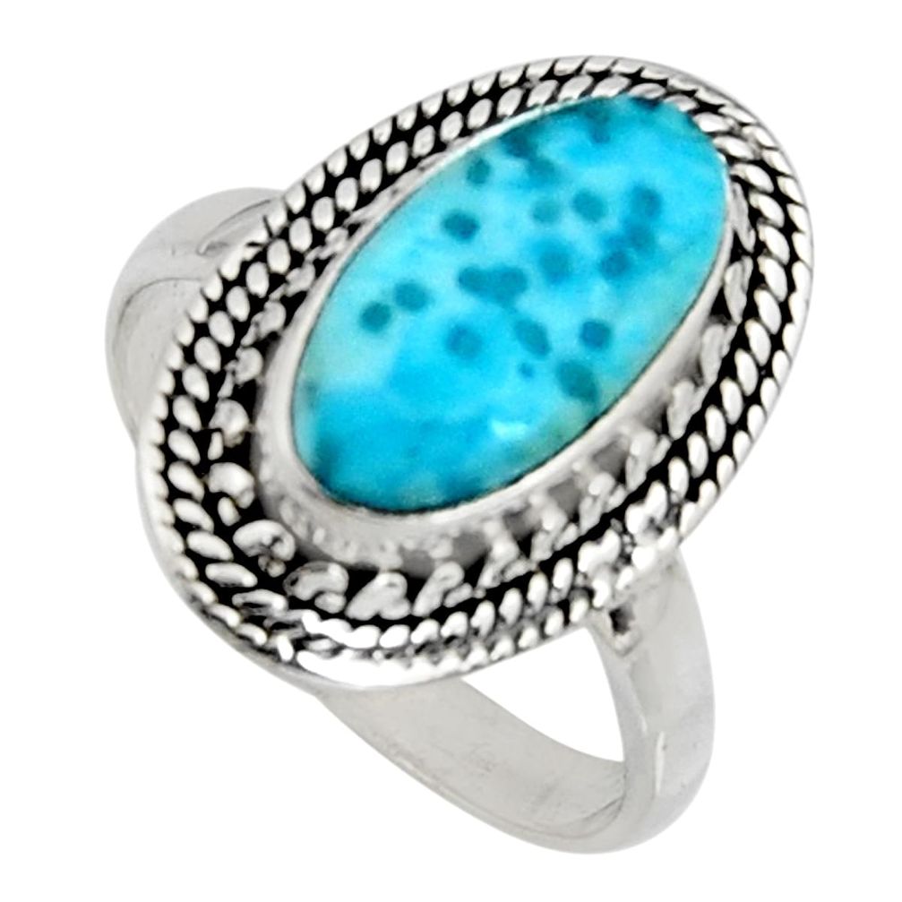 4.38cts natural blue larimar 925 silver solitaire ring jewelry size 8.5 r11536