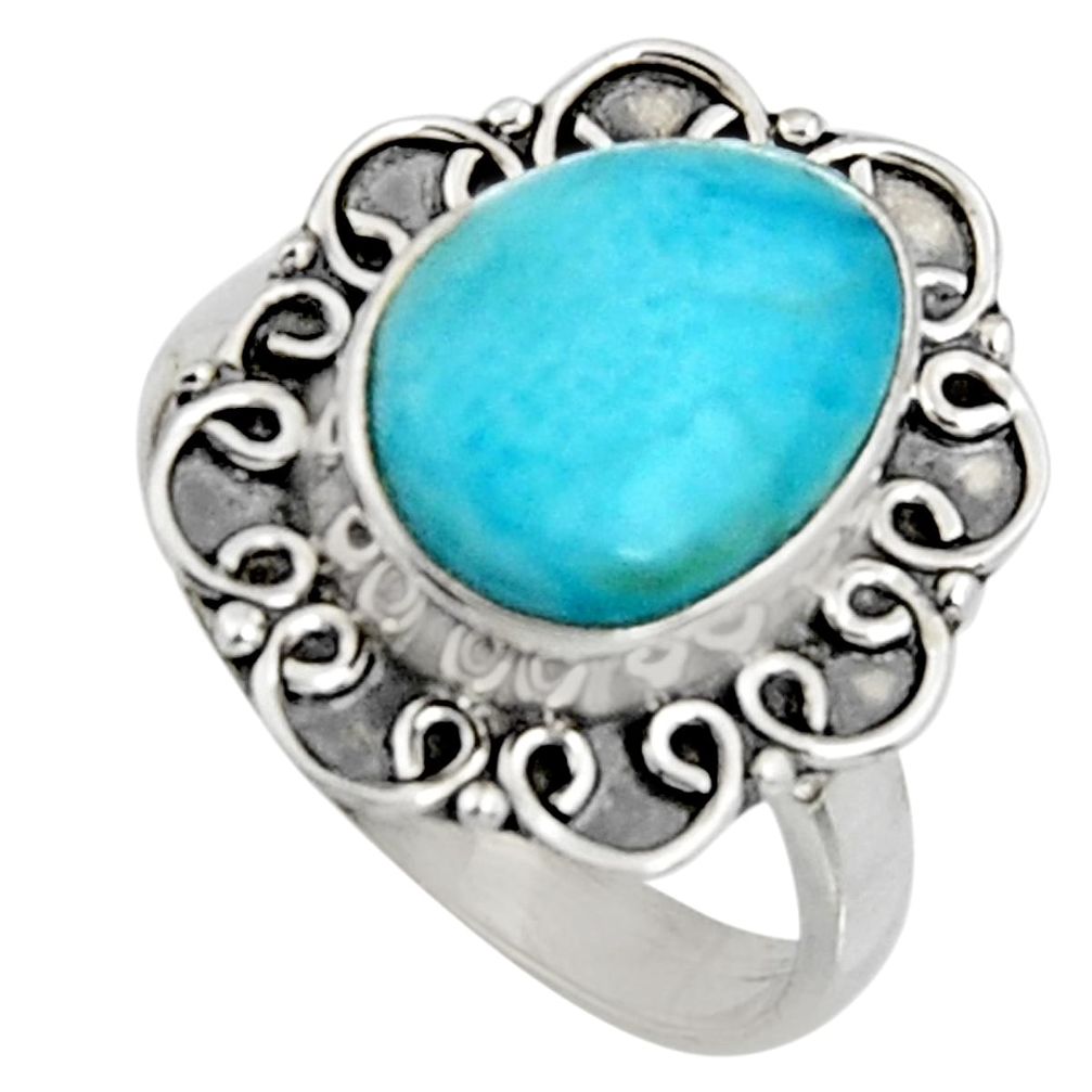 4.66cts natural blue larimar 925 silver solitaire ring jewelry size 7 r11537