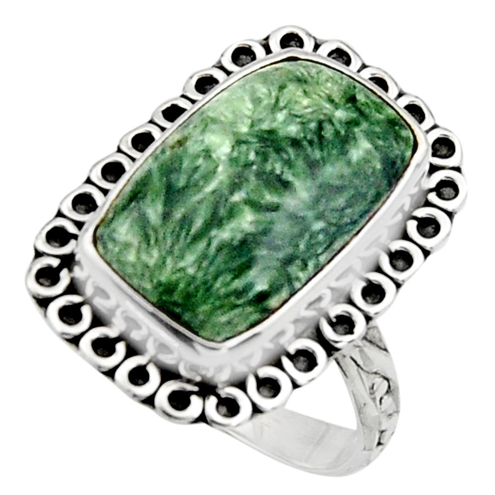 7.67cts natural green seraphinite 925 silver solitaire ring size 8 r11541