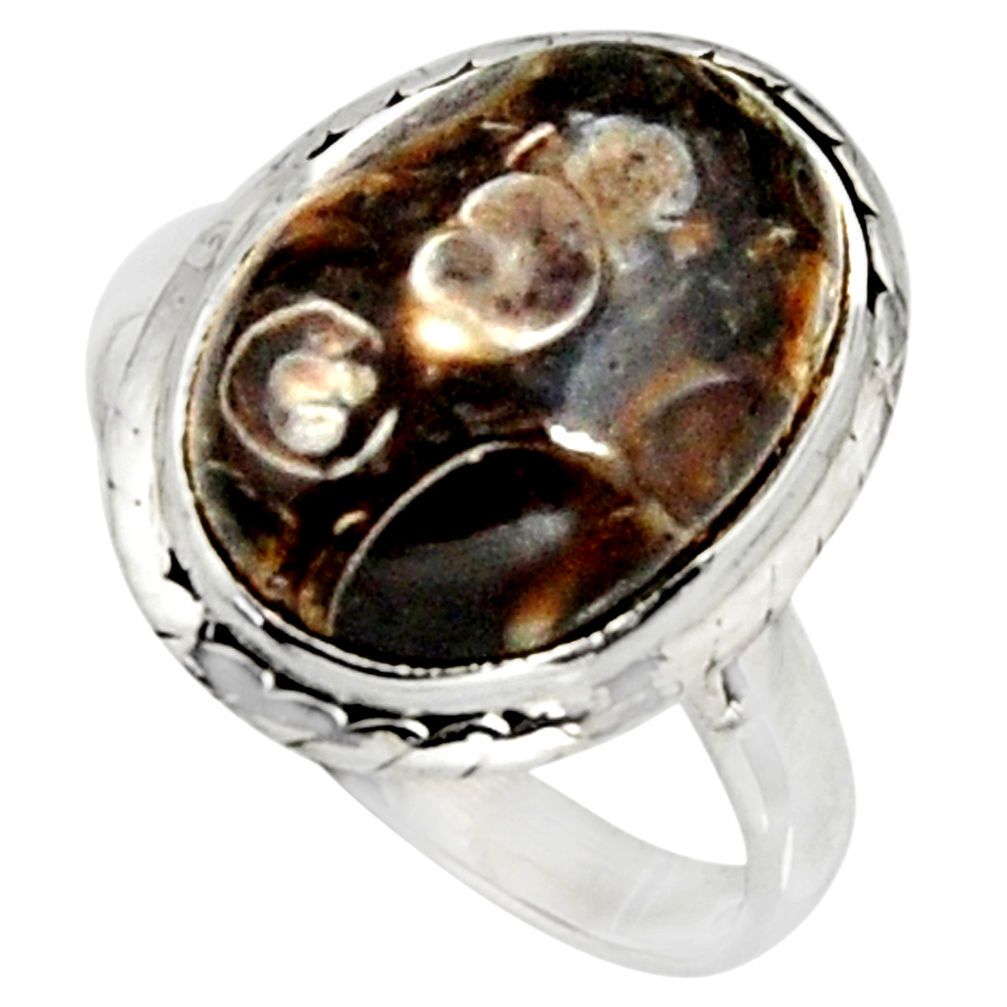 Natural turritella fossil snail agate 925 silver solitaire ring size 8.5 r11567