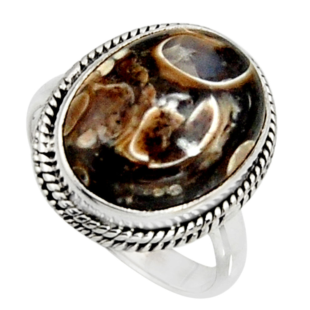 Natural turritella fossil snail agate 925 silver solitaire ring size 8.5 r11568