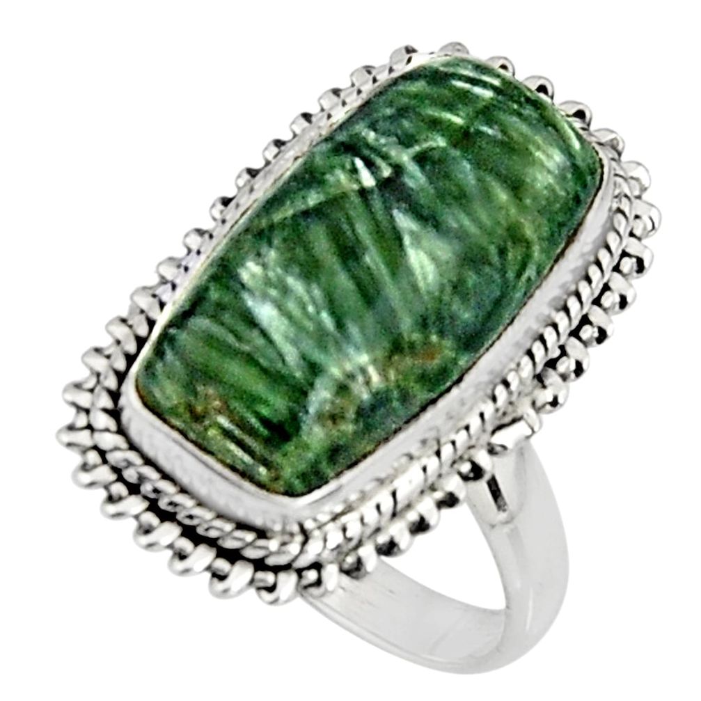 8.83cts natural green seraphinite 925 silver solitaire ring size 7.5 r11572