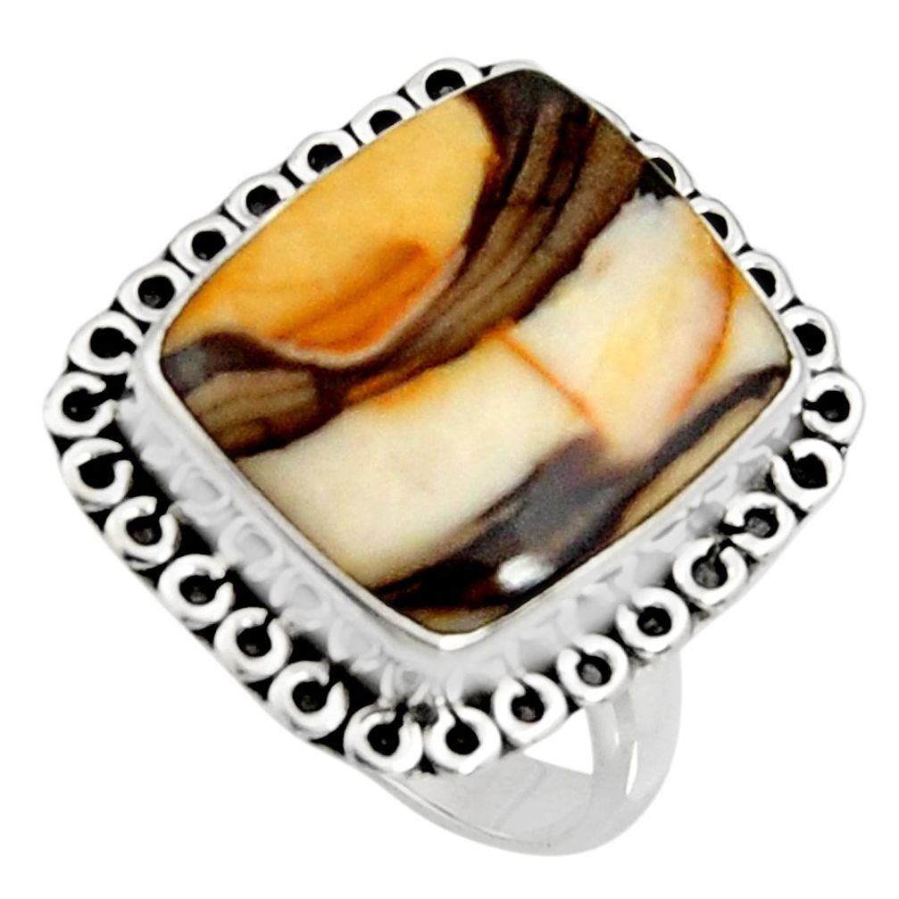 Natural peanut petrified wood fossil 925 silver solitaire ring size 8 r11575