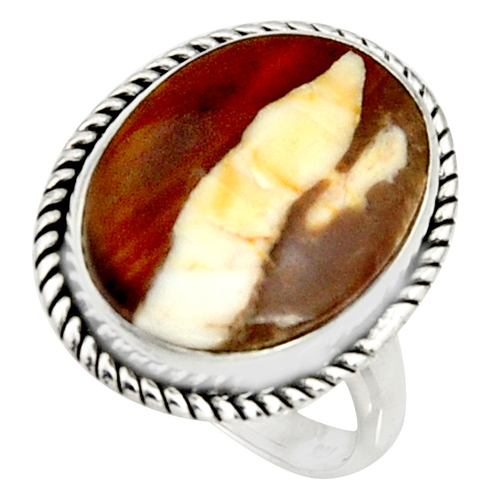 Natural peanut petrified wood fossil 925 silver solitaire ring size 8.5 r11577