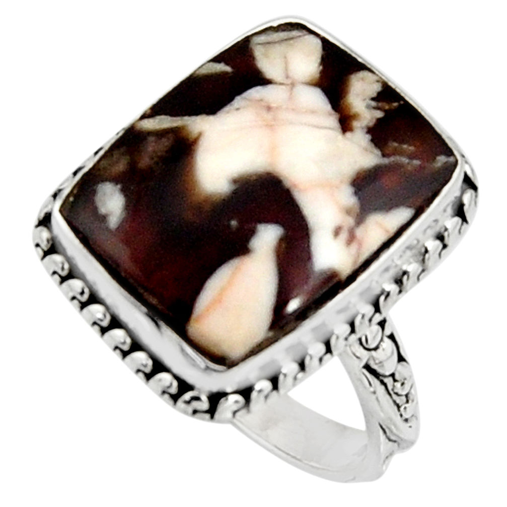 Natural peanut petrified wood fossil 925 silver solitaire ring size 8.5 r11579