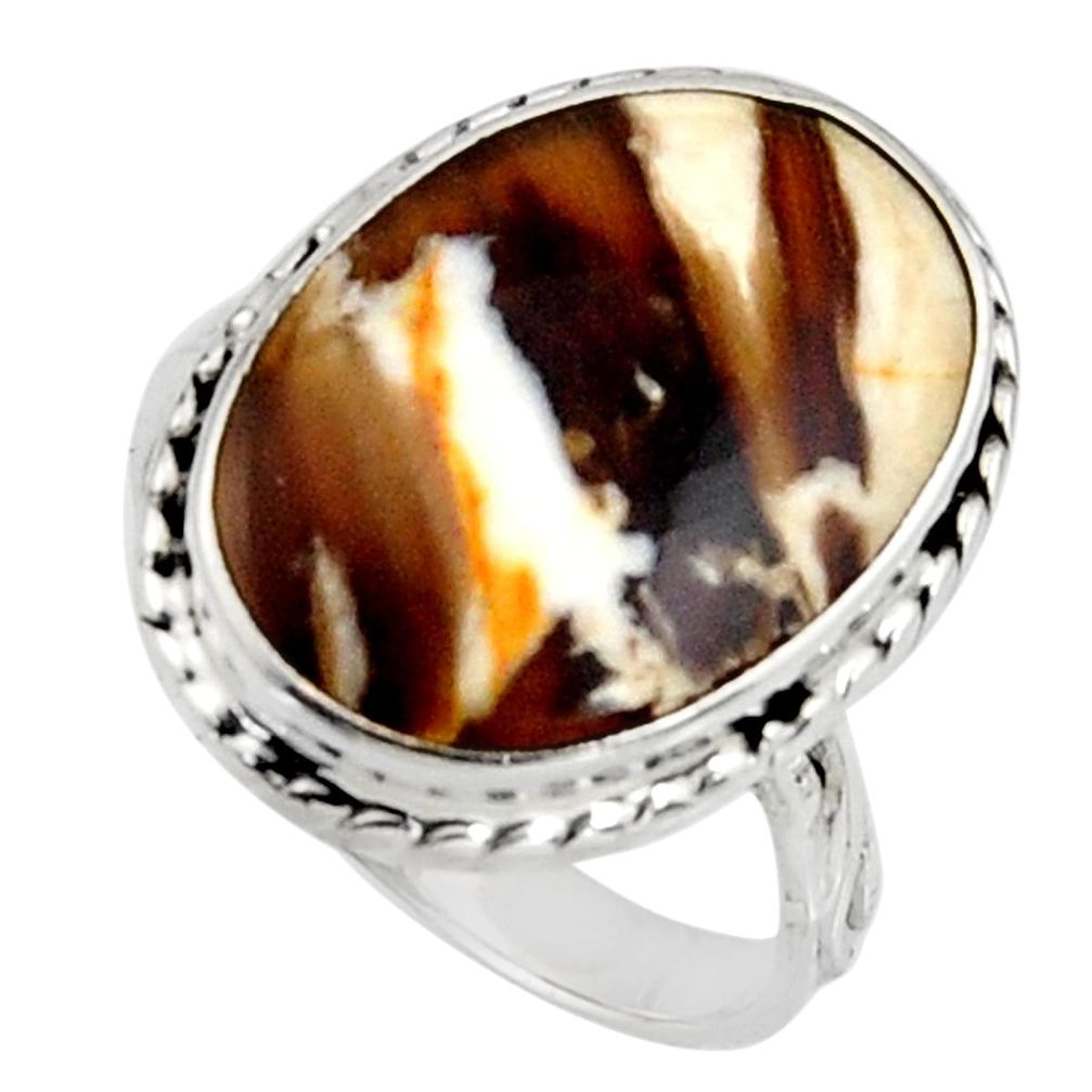 Natural peanut petrified wood fossil 925 silver solitaire ring size 8 r11580