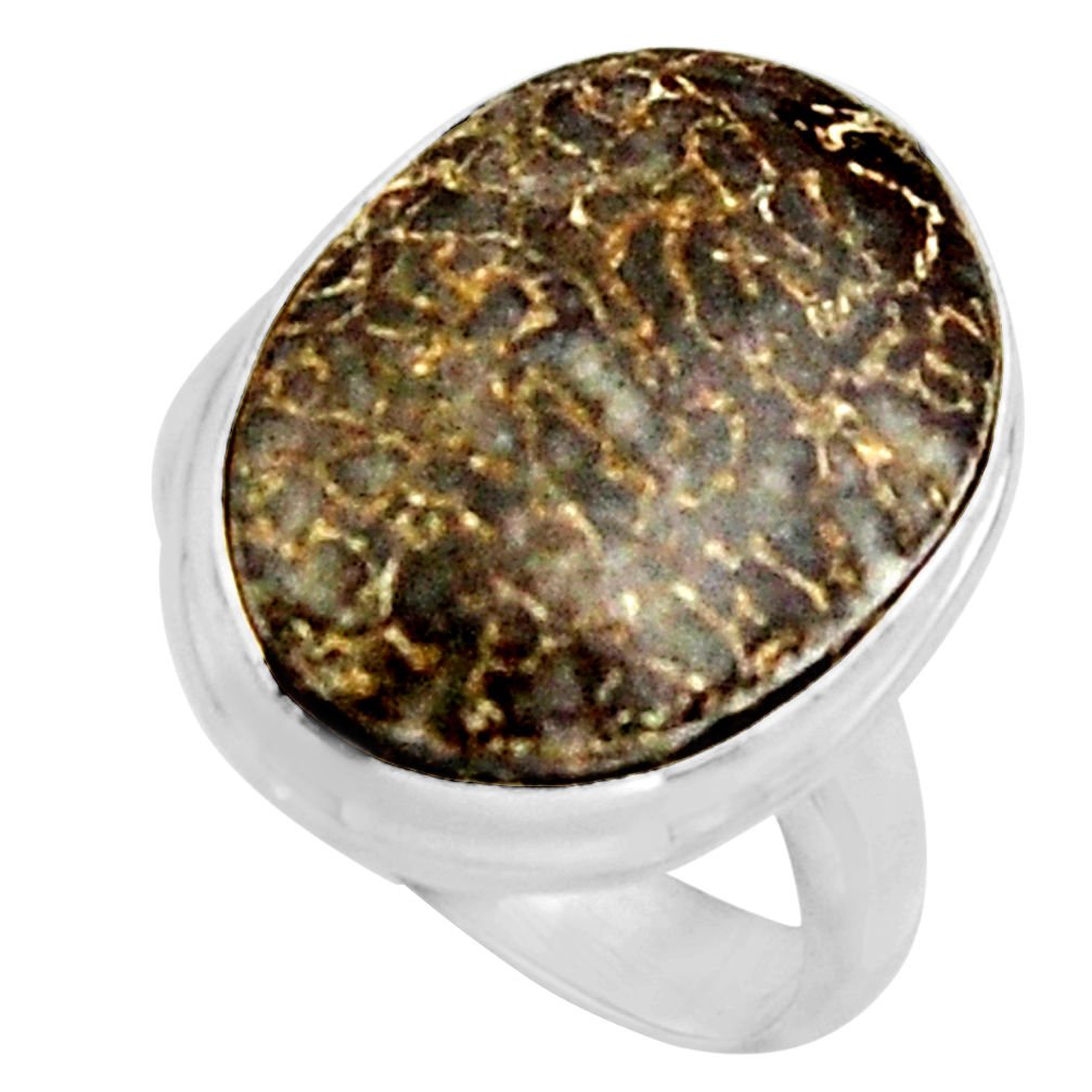 13.69cts natural dinosaur bone fossilized silver solitaire ring size 7.5 r11604