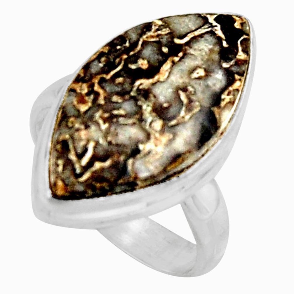 925 silver natural brown dinosaur bone fossilized solitaire ring size 7.5 r11605
