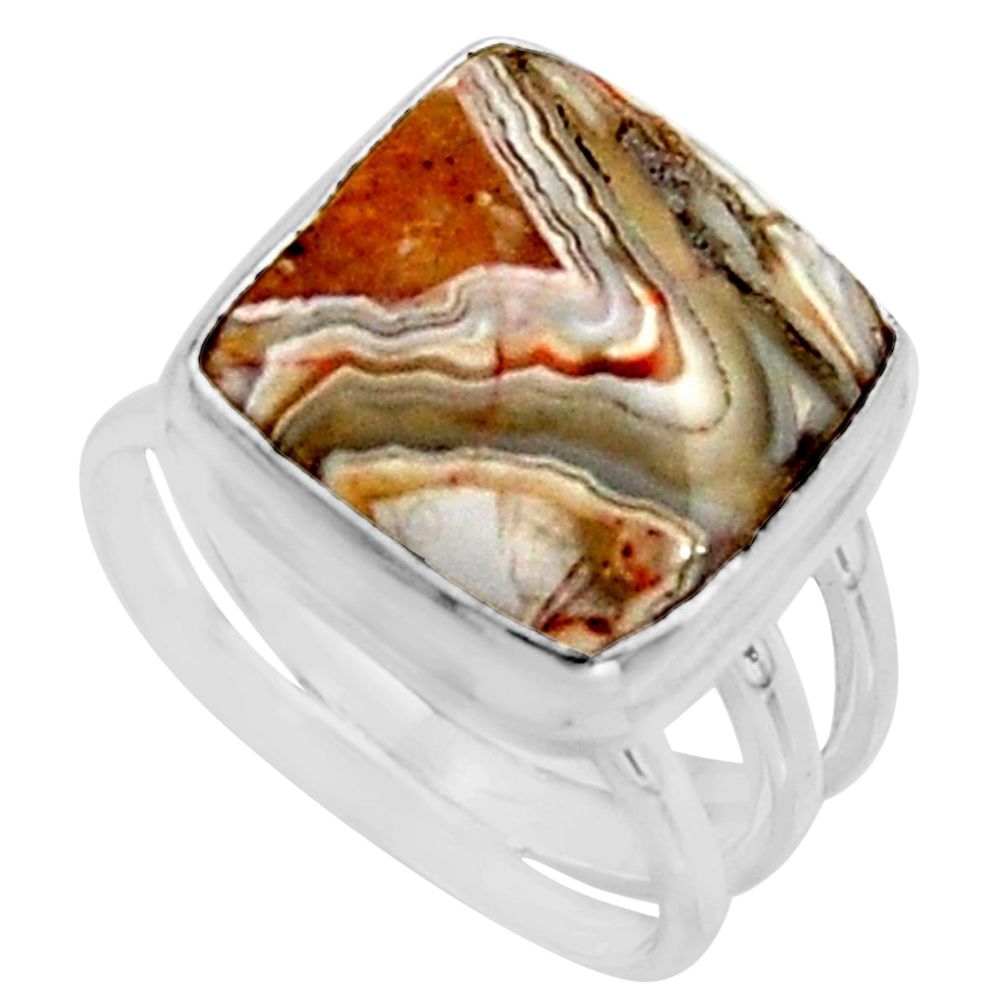 9.04cts natural mexican laguna lace agate silver solitaire ring size 6.5 r11615