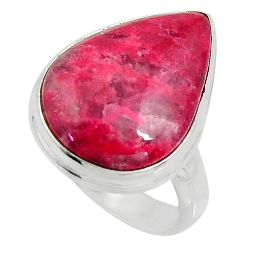 14.72cts natural pink thulite pear 925 silver solitaire ring size 7.5 r11650