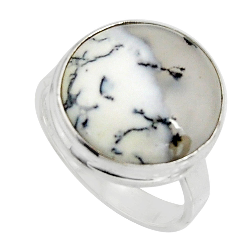 12.07cts natural white dendrite opal 925 silver solitaire ring size 9 r11657