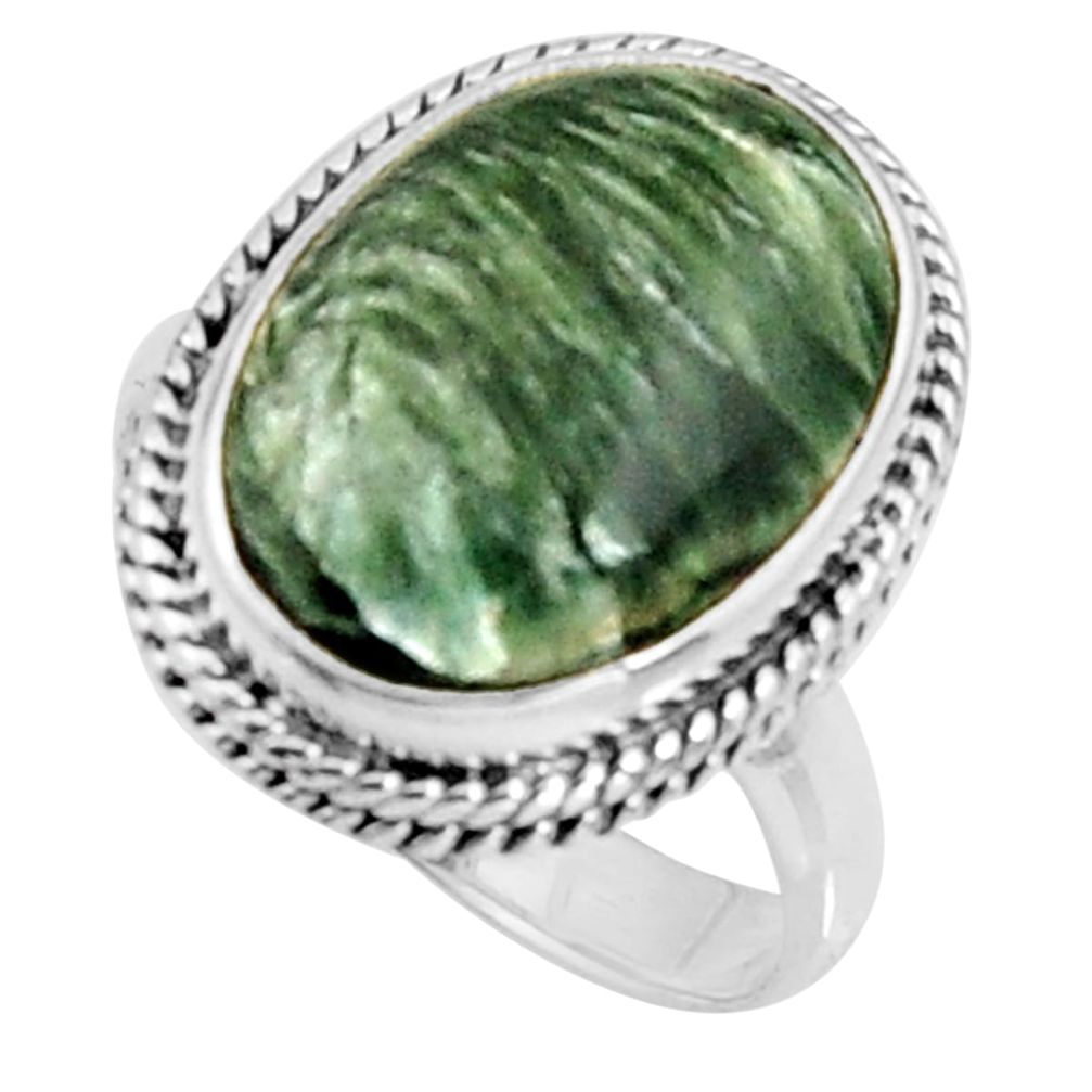 9.86cts natural green seraphinite 925 silver solitaire ring size 7 r11670