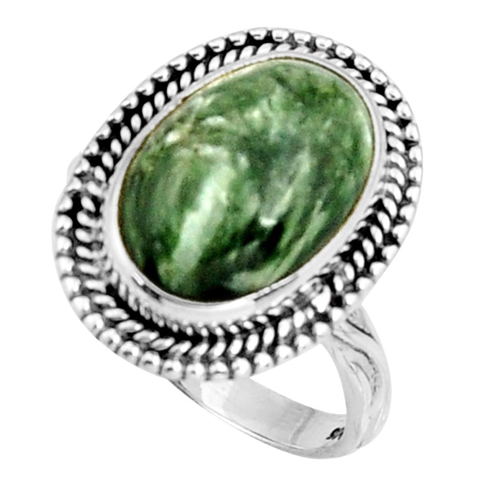 925 silver 7.12cts natural green seraphinite oval solitaire ring size 8 r11671