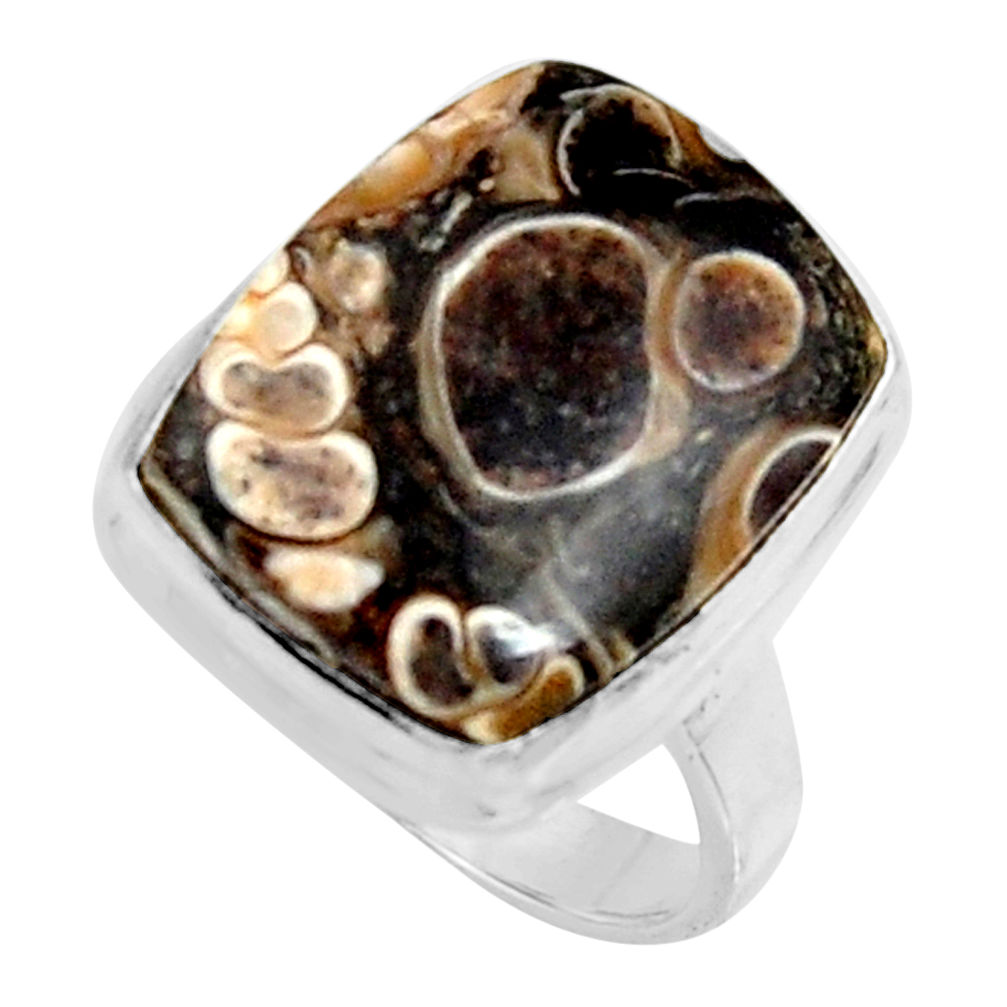 Natural turritella fossil snail agate 925 silver solitaire ring size 8.5 r11676