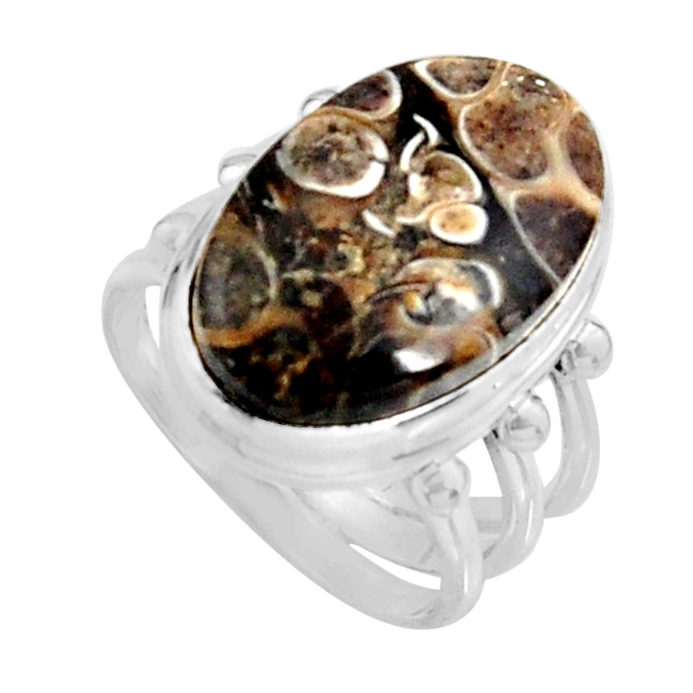 Natural turritella fossil snail agate 925 silver solitaire ring size 6.5 r11677